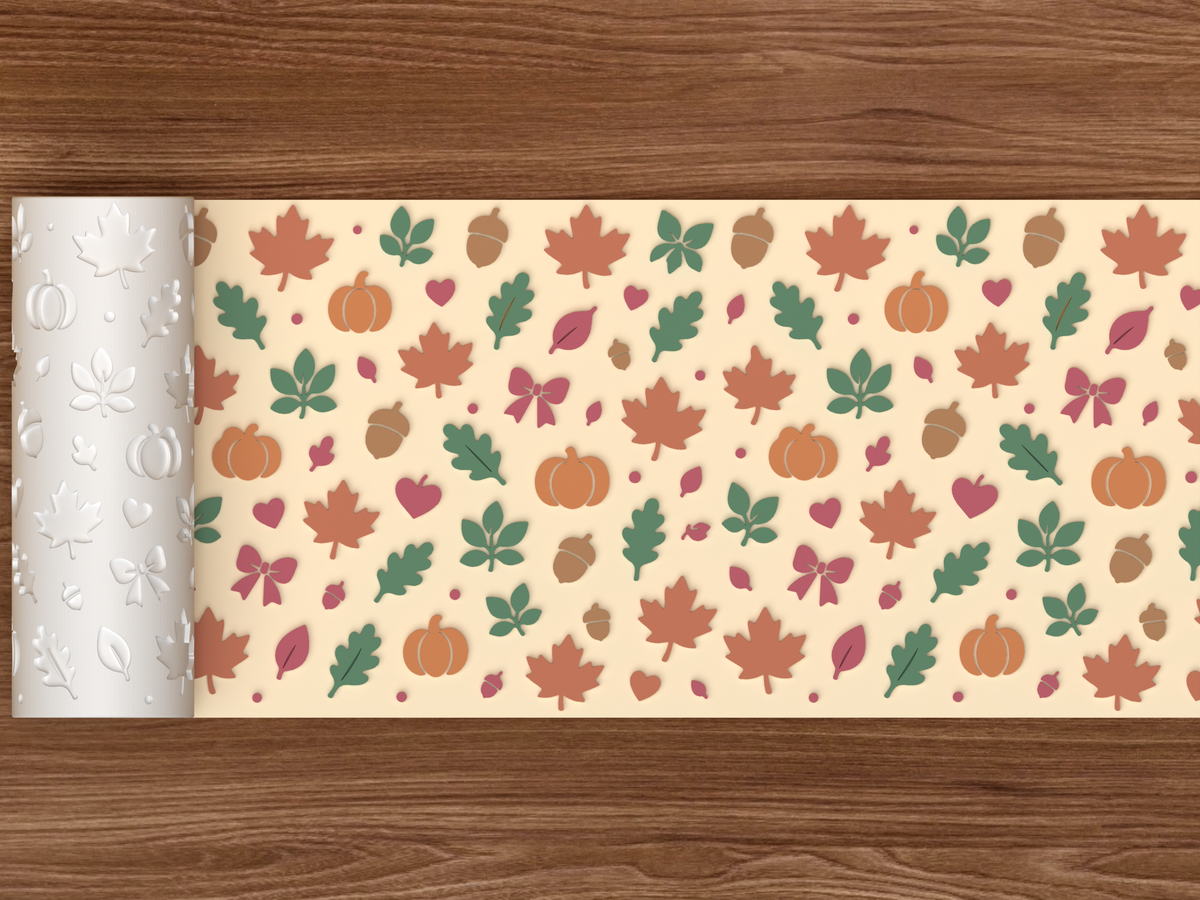 Autumn Harvest Textured Roller STL File - 02 wide shot emboss colored