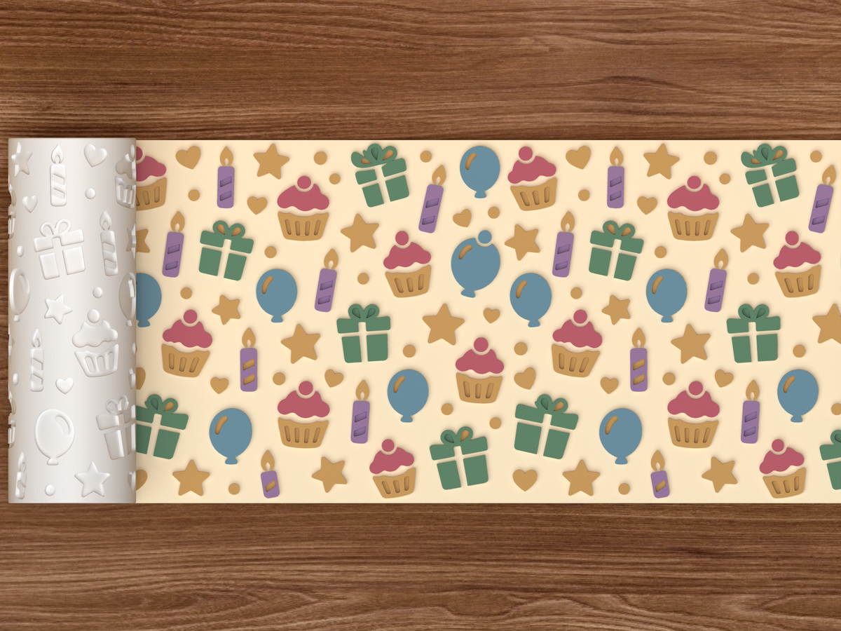 Birthday Party Celebration Cupcakes Textured Roller - 02 wide shot emboss colored