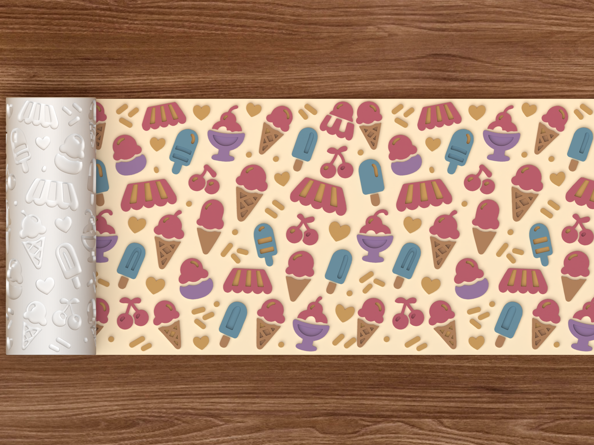 Ice Cream Parlor Textured Roller STL File - 02 wide shot emboss colored