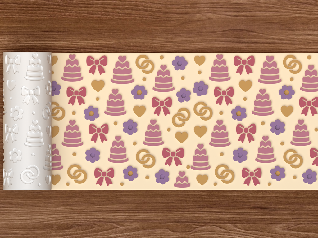 Wedding Cake Romance Textured Roller STL File - 02 wide shot emboss colored