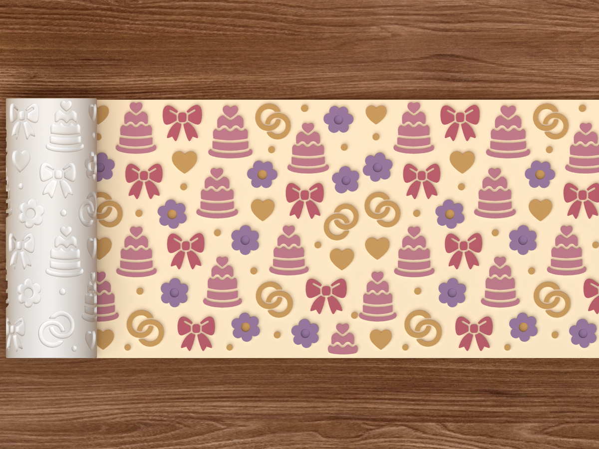 Wedding Cake Romance Textured Roller STL File - 02 wide shot emboss colored