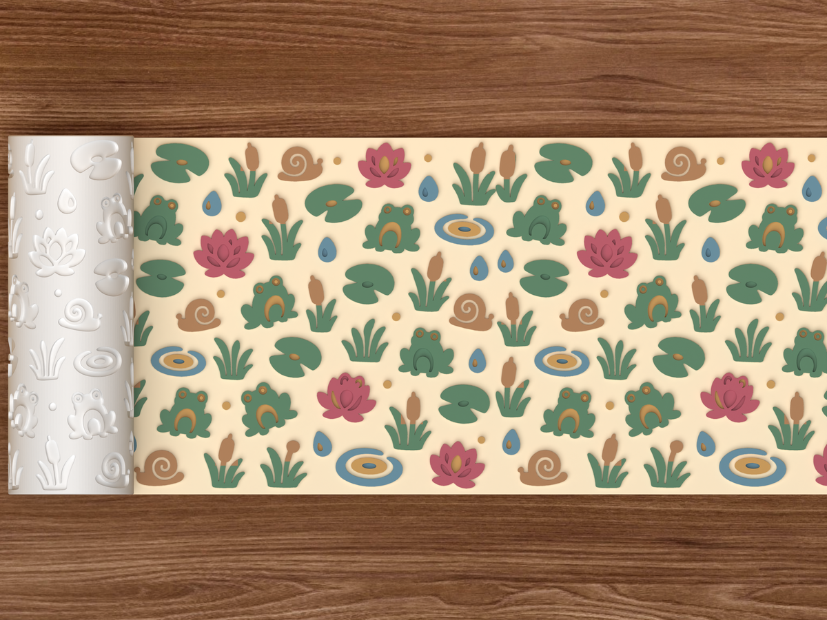 Frog Pond Garden Textured Roller STL File - 02 wide shot emboss colored