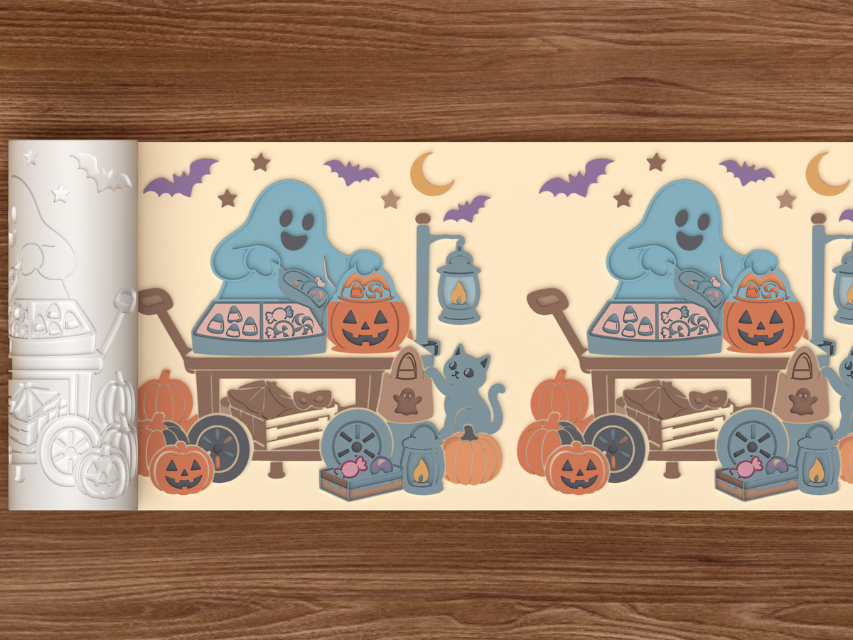 Trick Or Treat Supply Cart Textured Roller STL File - 02 wide shot emboss colored