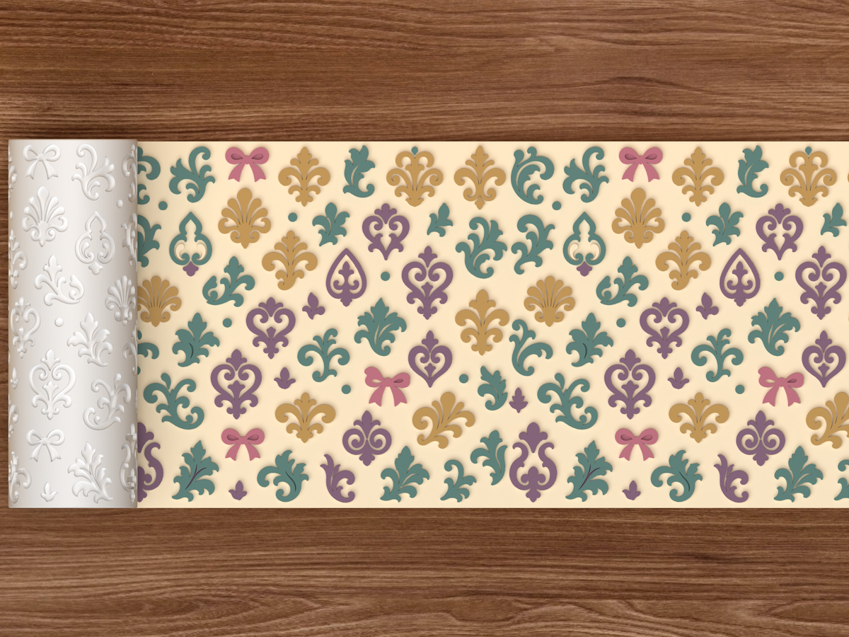 Damask Fleur De Lis Textured Roller STL File - 02 wide shot emboss colored