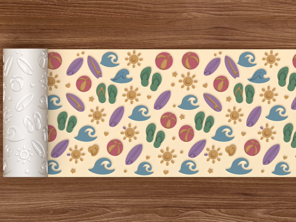 Beach Summer Textured Roller STL File - 02 wide shot emboss colored