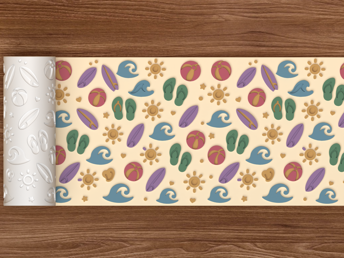 Beach Summer Textured Roller STL File - 02 wide shot emboss colored