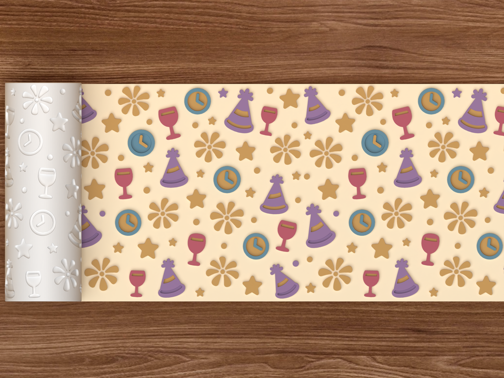 New Year Celebration Textured Roller STL File - 02 wide shot emboss colored