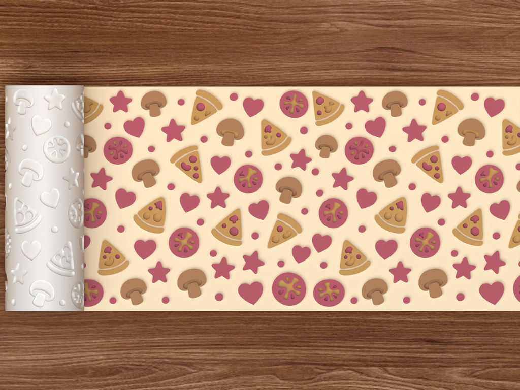 Pizza Party Textured Roller STL File - 02 wide shot emboss colored