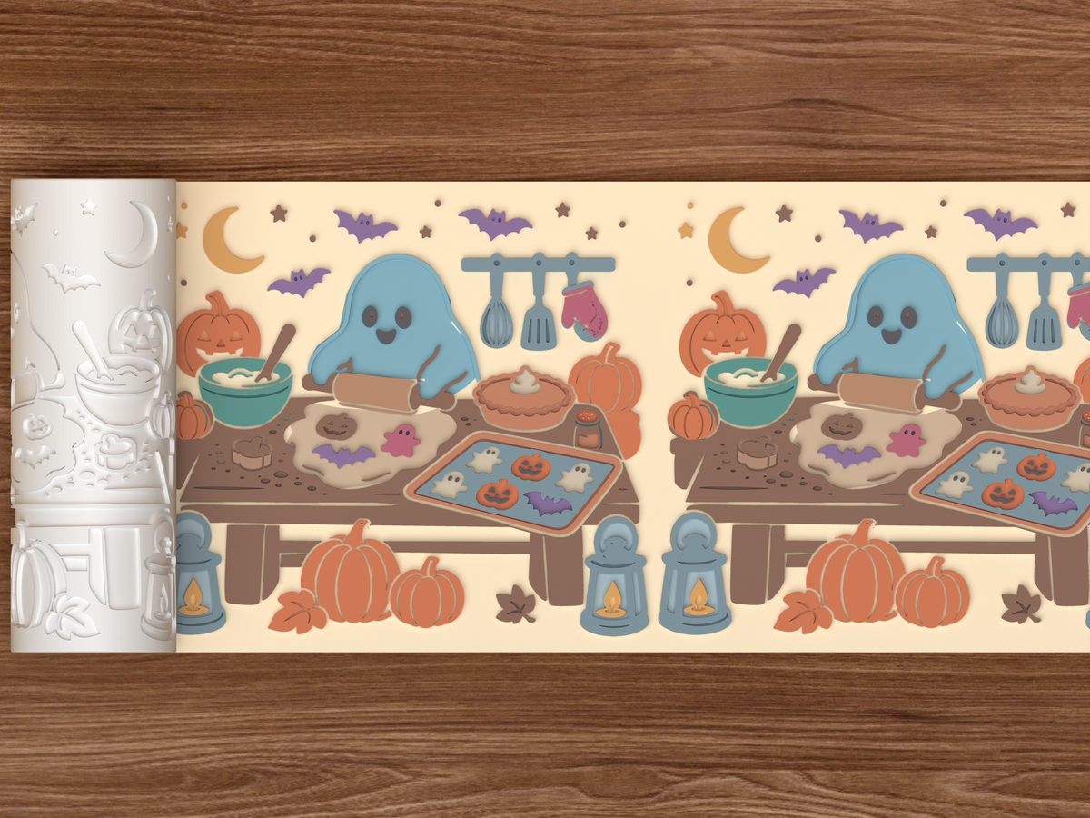 Haunted Bake Table Textured Roller STL File - 02 wide shot emboss colored