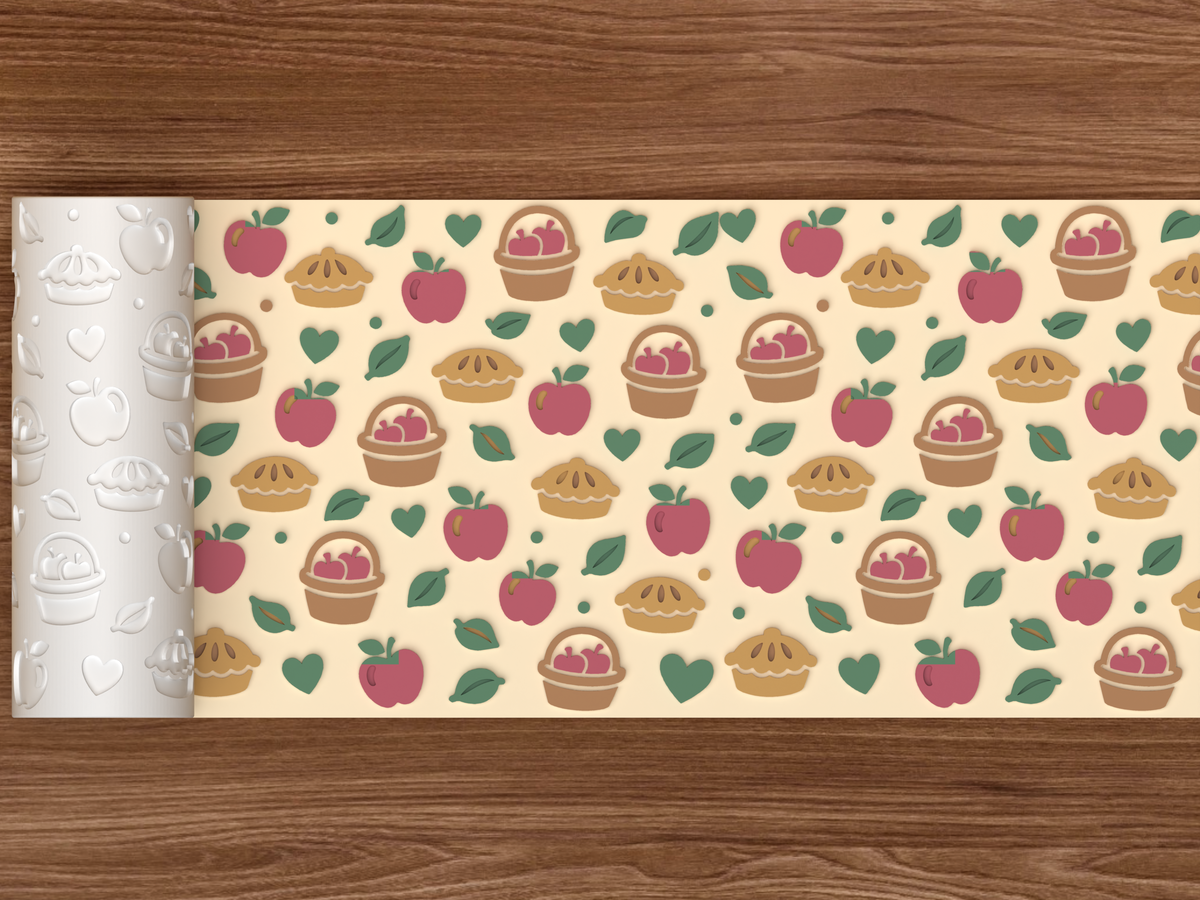 Apple Pie Orchard Textured Roller STL File - 02 wide shot emboss colored