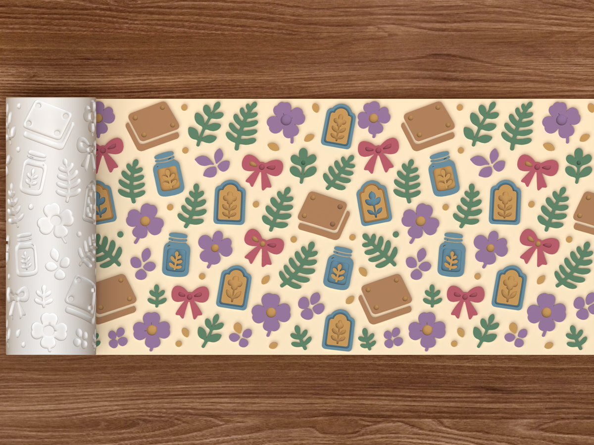 Flower Pressing Textured Roller STL File - 02 wide shot emboss colored