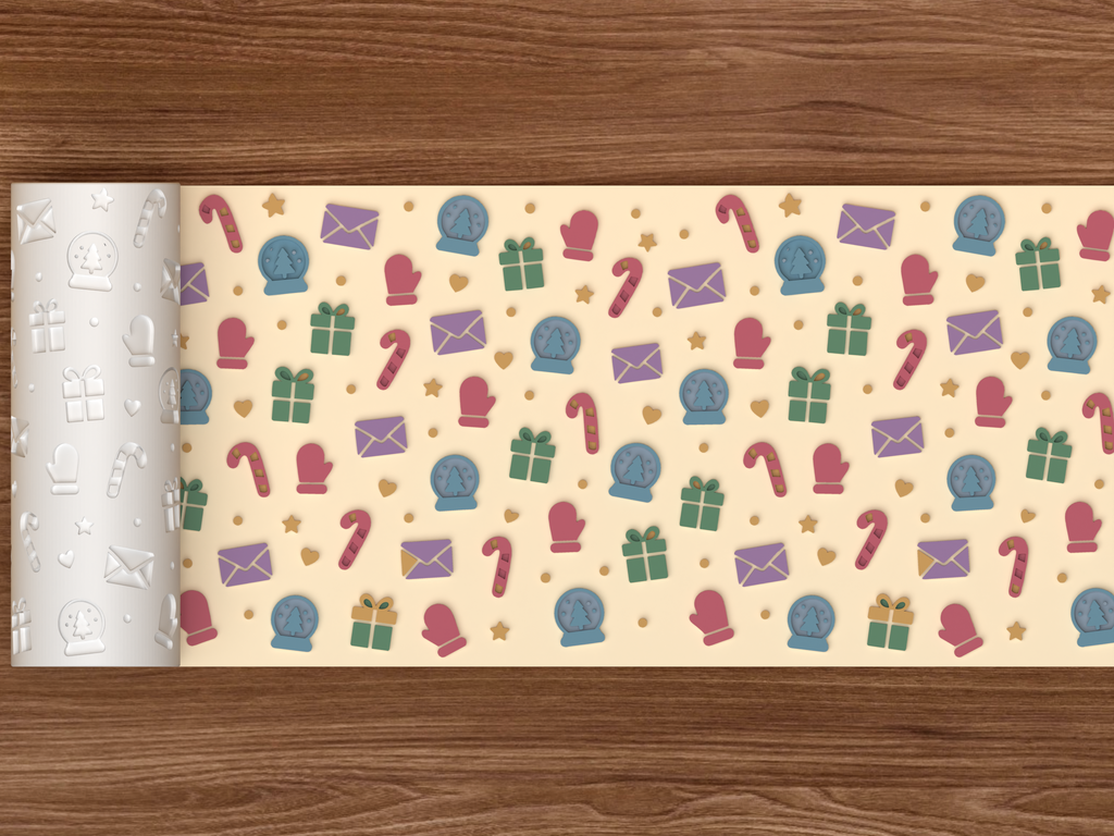 Christmas Holiday Icons Textured Roller STL File - 02 wide shot emboss colored