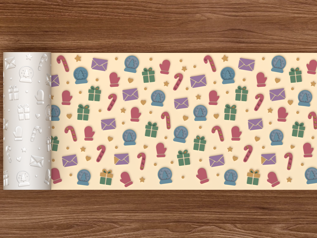 Christmas Holiday Icons Textured Roller STL File - 02 wide shot emboss colored