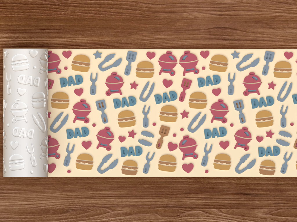 Father's Day BBQ Textured Roller STL File - 02 wide shot emboss colored