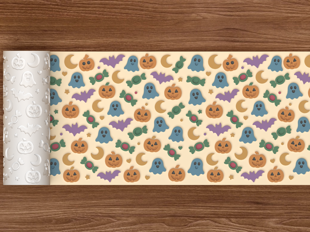 Cute Halloween Textured Roller STL File - 02 wide shot emboss colored