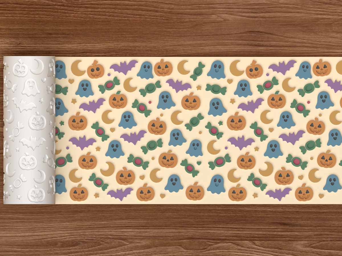 Cute Halloween Textured Roller STL File - 02 wide shot emboss colored