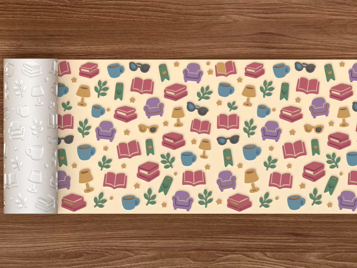 Bookish Reading Nook Textured Roller STL File - 02 wide shot emboss colored
