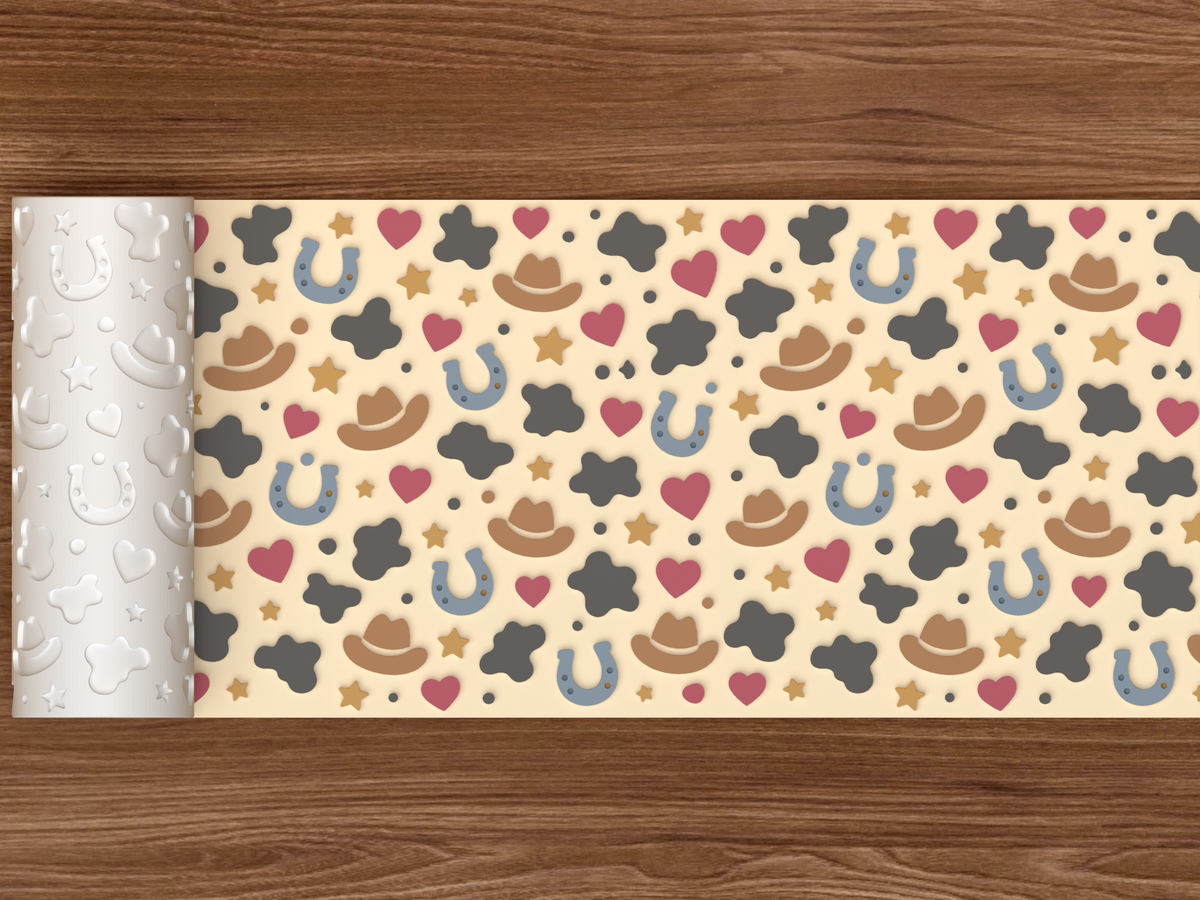 Cow Print Western Textured Roller STL File - 02 wide shot emboss colored