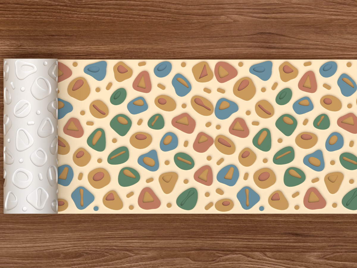 Mid Century Abstract Pebble Textured Roller - 02 wide shot emboss colored