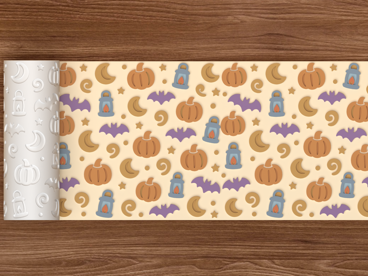 Moonlit Pumpkin Patch Textured Roller STL File - 02 wide shot emboss colored