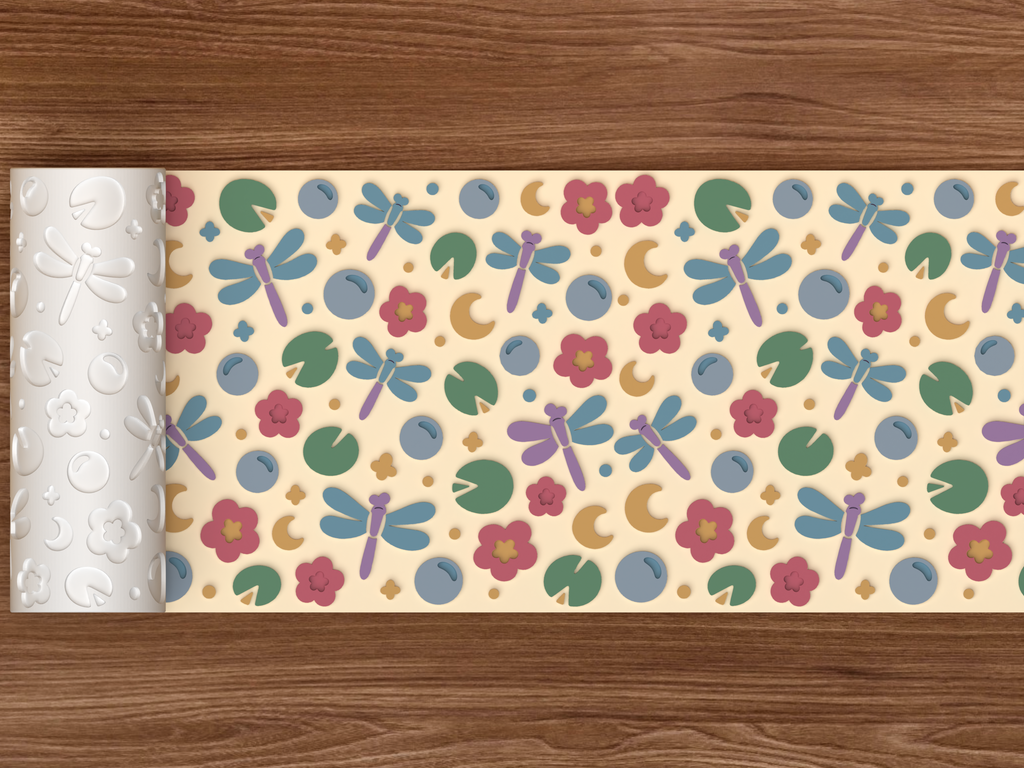 Dragonfly Pond Textured Roller STL File - 02 wide shot emboss colored