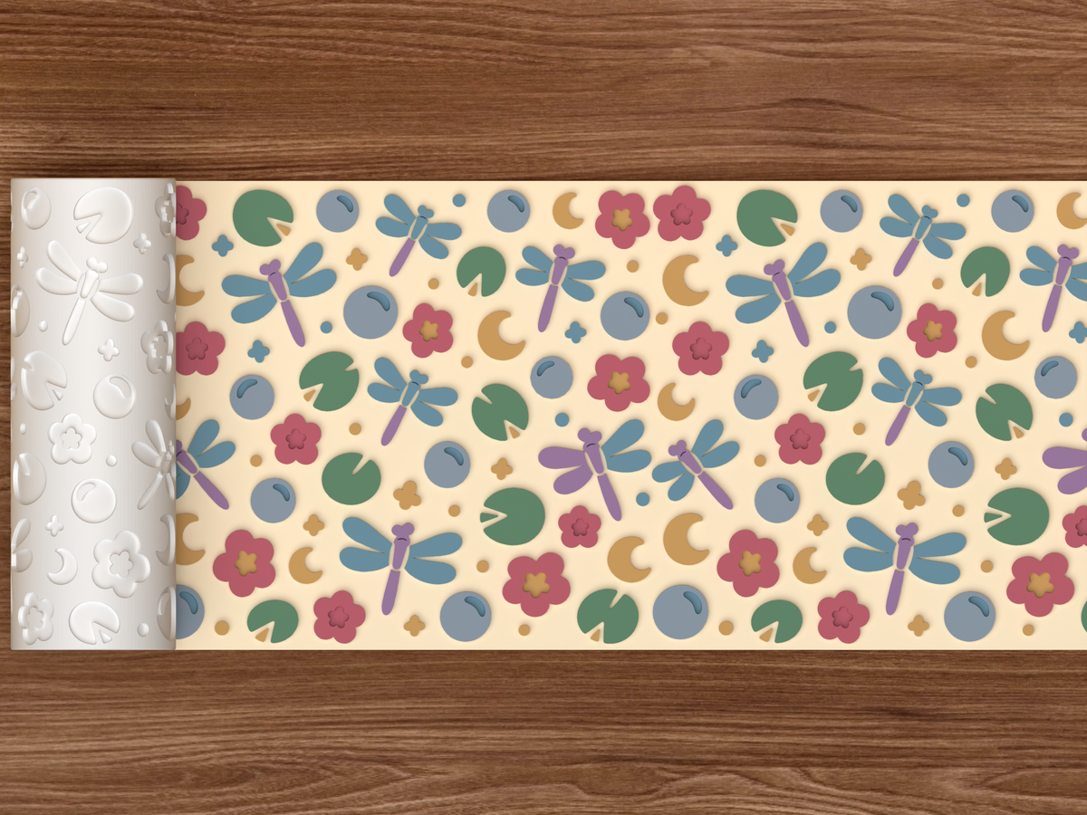 Dragonfly Pond Textured Roller STL File - 02 wide shot emboss colored