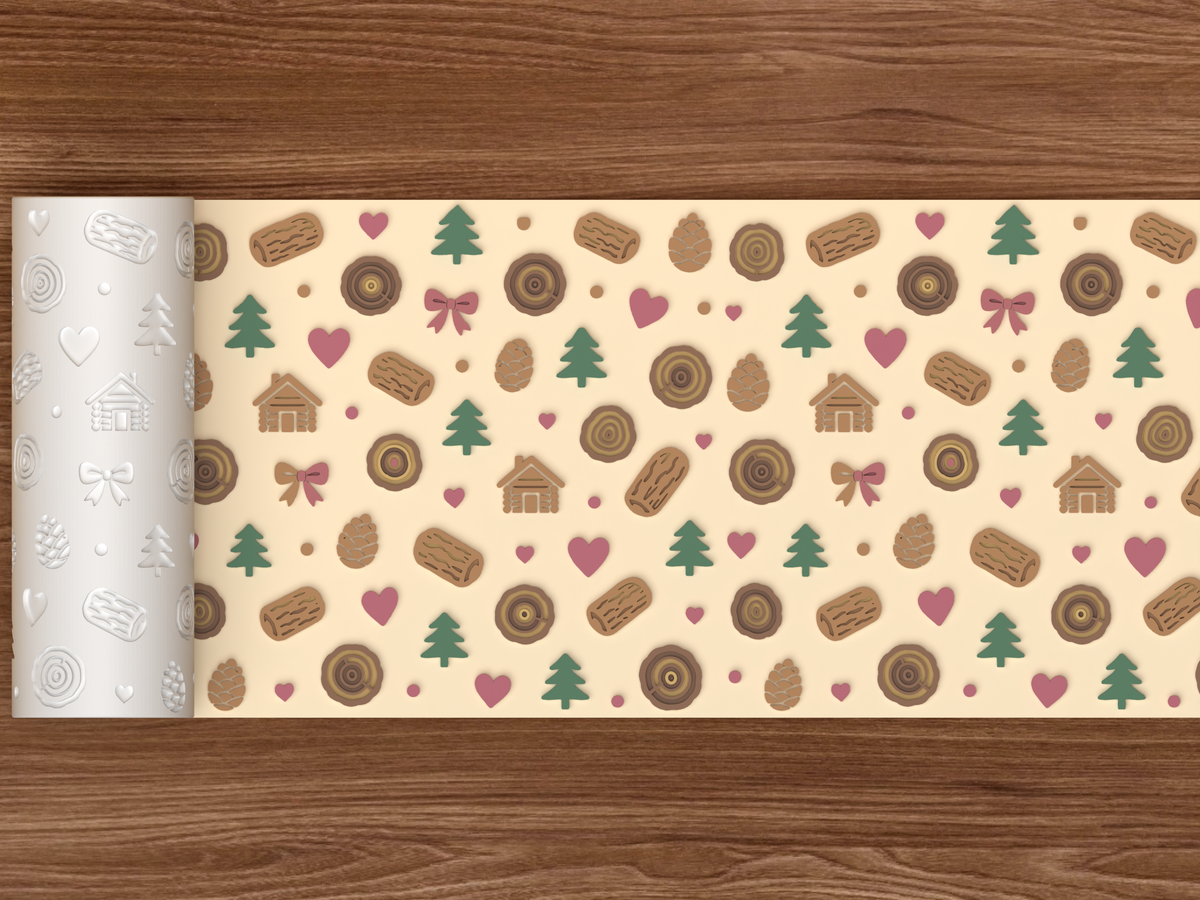 Rustic Woodland Cabin Textured Roller STL File - 02 wide shot emboss colored