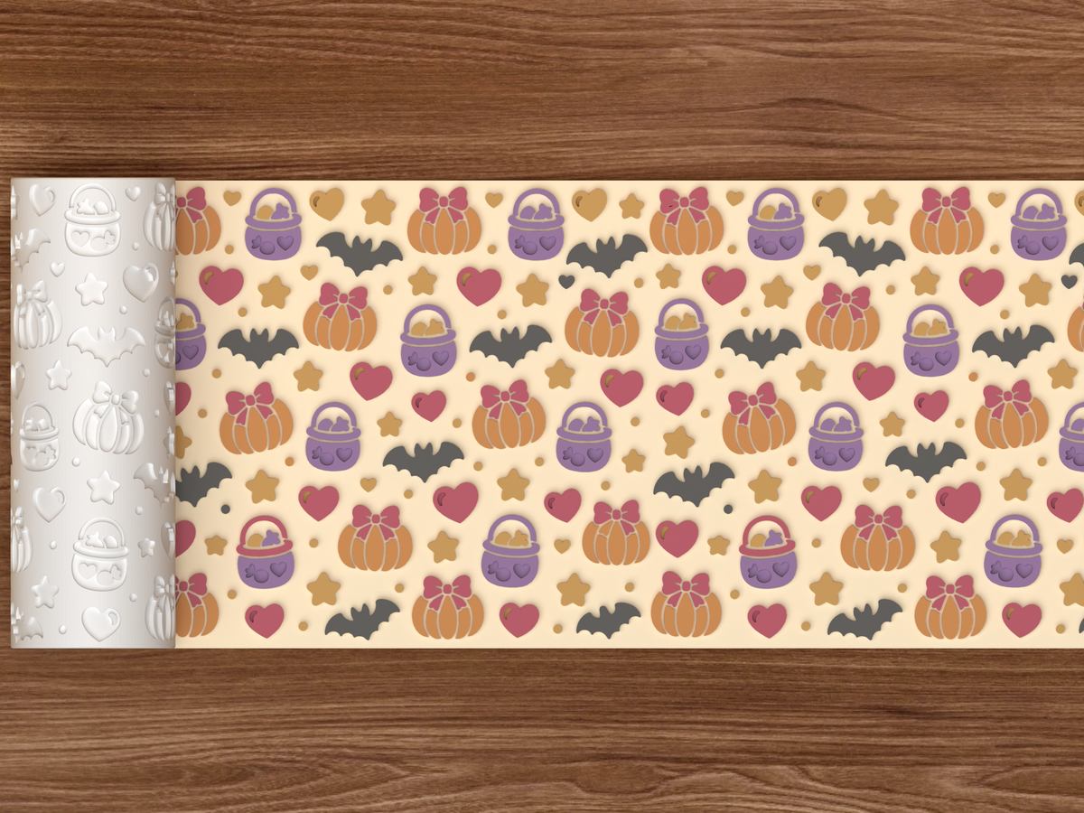 Pastelween Bow Pumpkin Textured Roller - 02 wide shot emboss colored