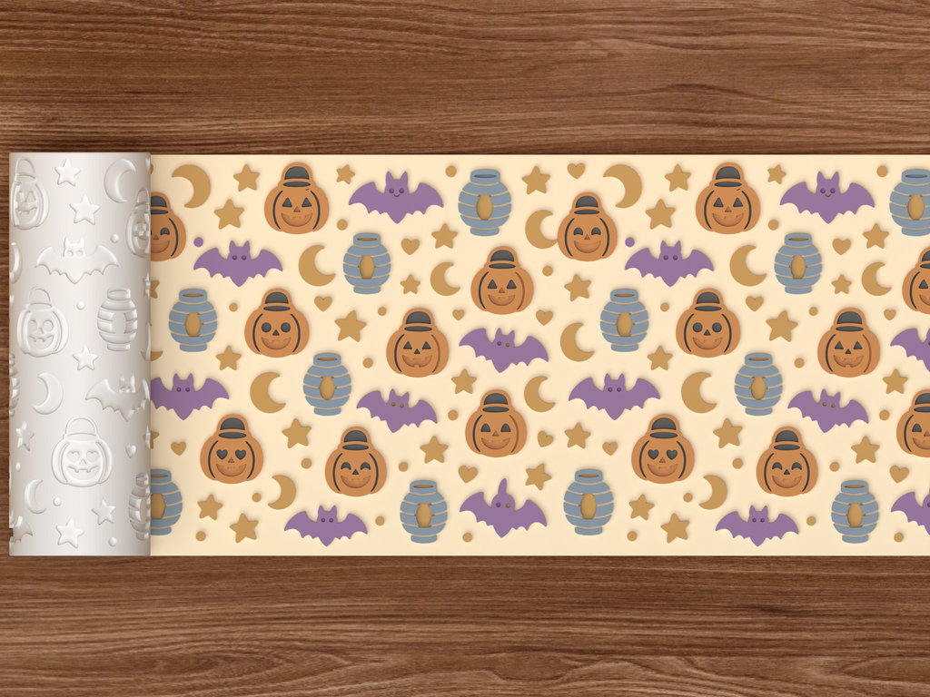 Pumpkin Lantern Parade Textured Roller STL File - 02 wide shot emboss colored