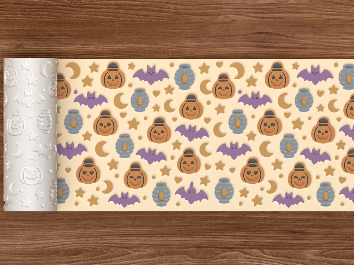 Pumpkin Lantern Parade Textured Roller - 02 wide shot emboss colored