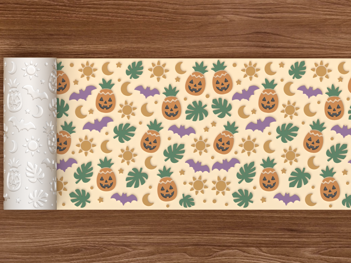 Summerween Pineapple Lantern Textured Roller STL File - 02 wide shot emboss colored