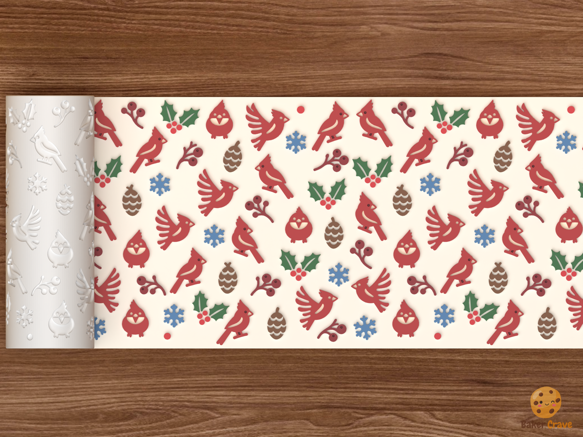 Winter Cardinal Berry Sprig Textured Roller STL File