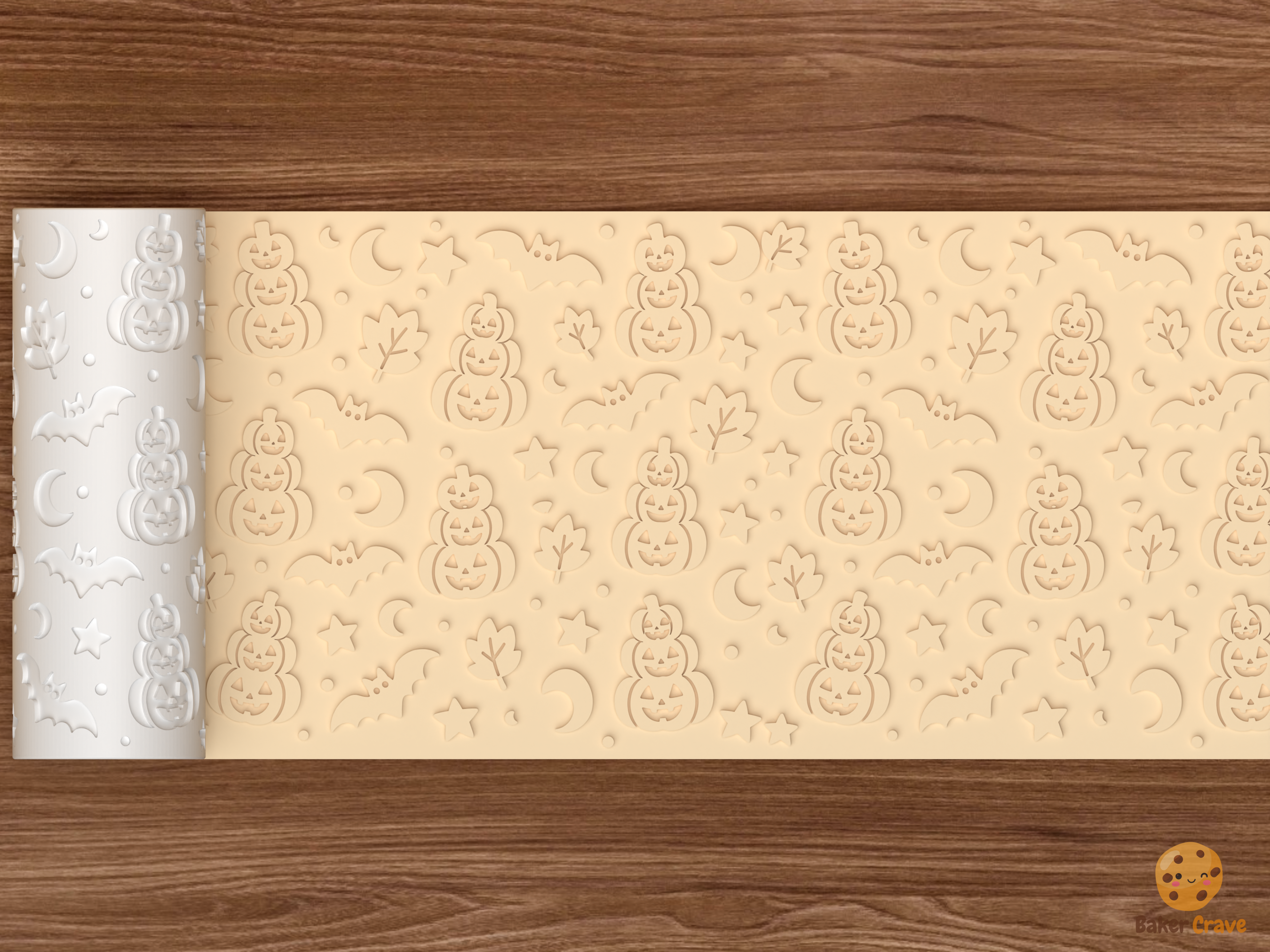 Jack O Lantern Stack Textured Roller STL File - 02 wide shot emboss