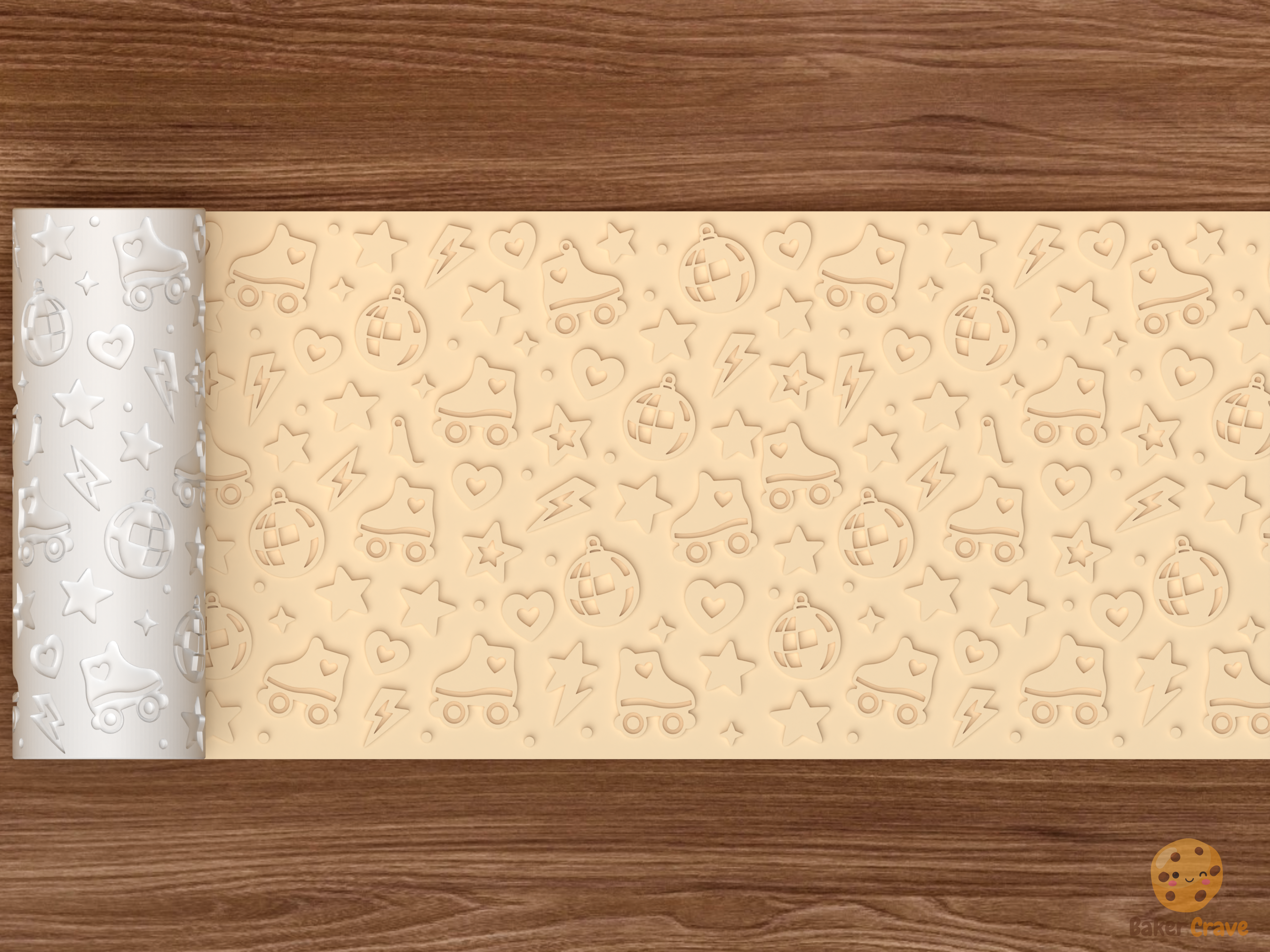 Retro Roller Disco Textured Roller STL File - 02 wide shot emboss