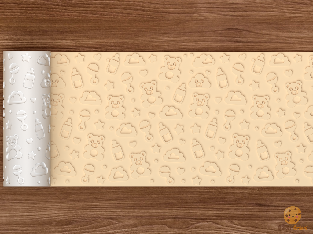 Baby Shower Teddy Bear Textured Roller STL File - 02 wide shot emboss