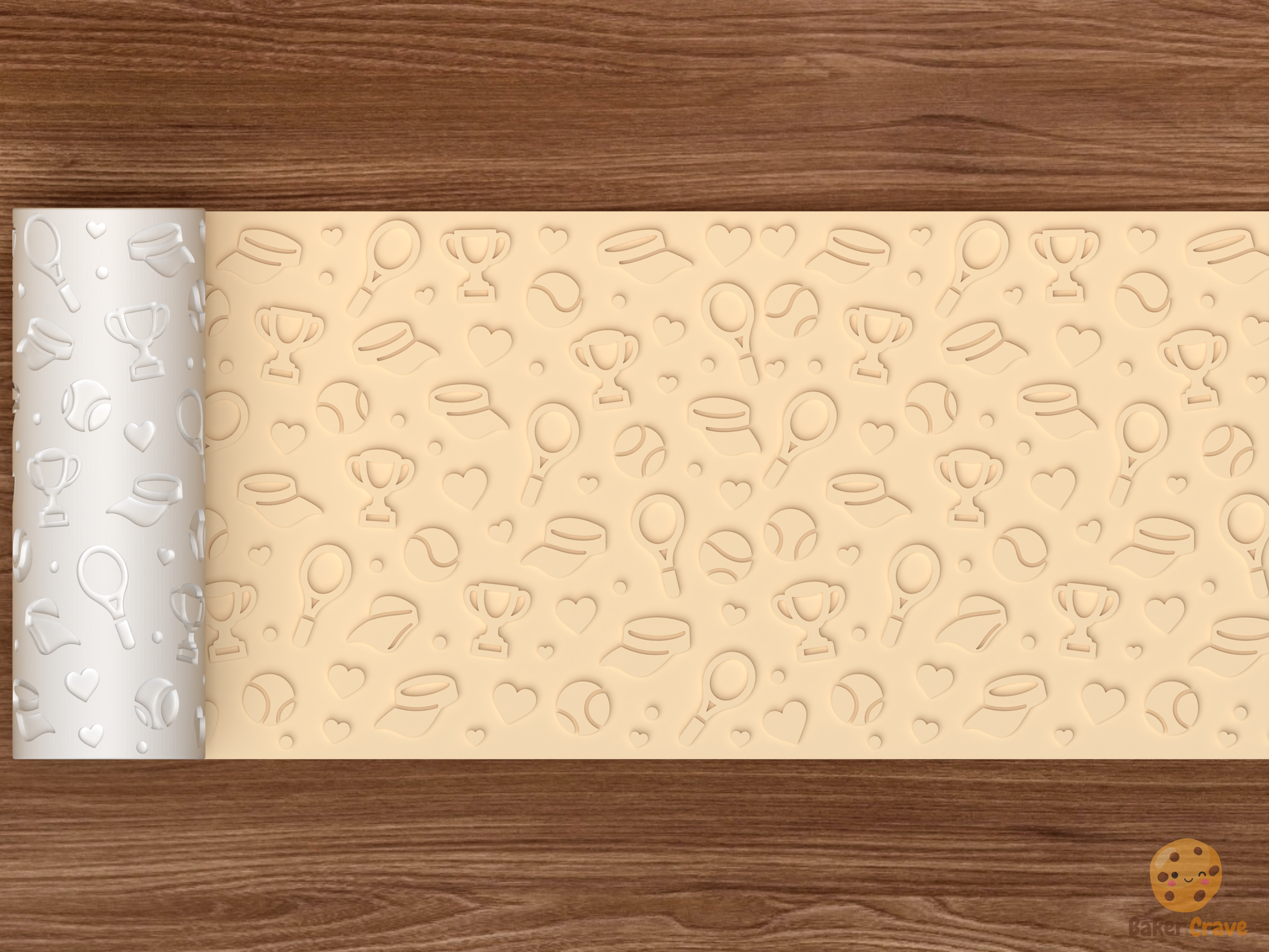 Tennis Love Textured Roller STL File - 02 wide shot emboss