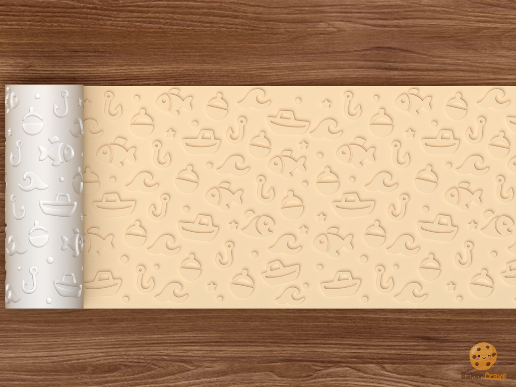 Nautical Fishing Textured Roller STL File - 02 wide shot emboss