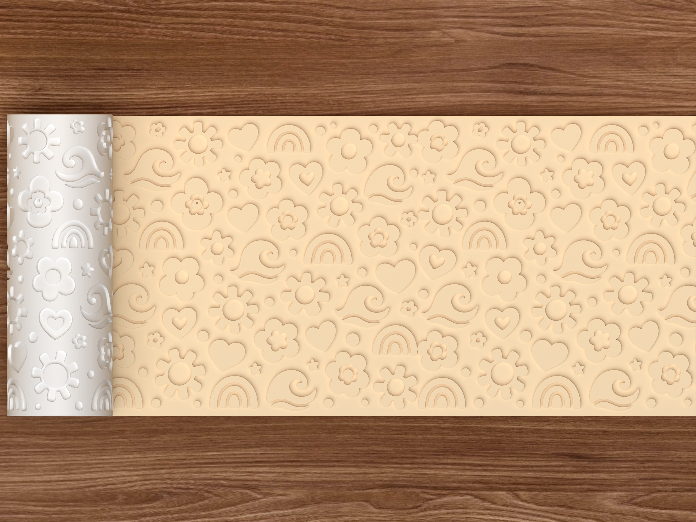 Boho Sunshine Rainbow Textured Roller STL File - 02 wide shot emboss