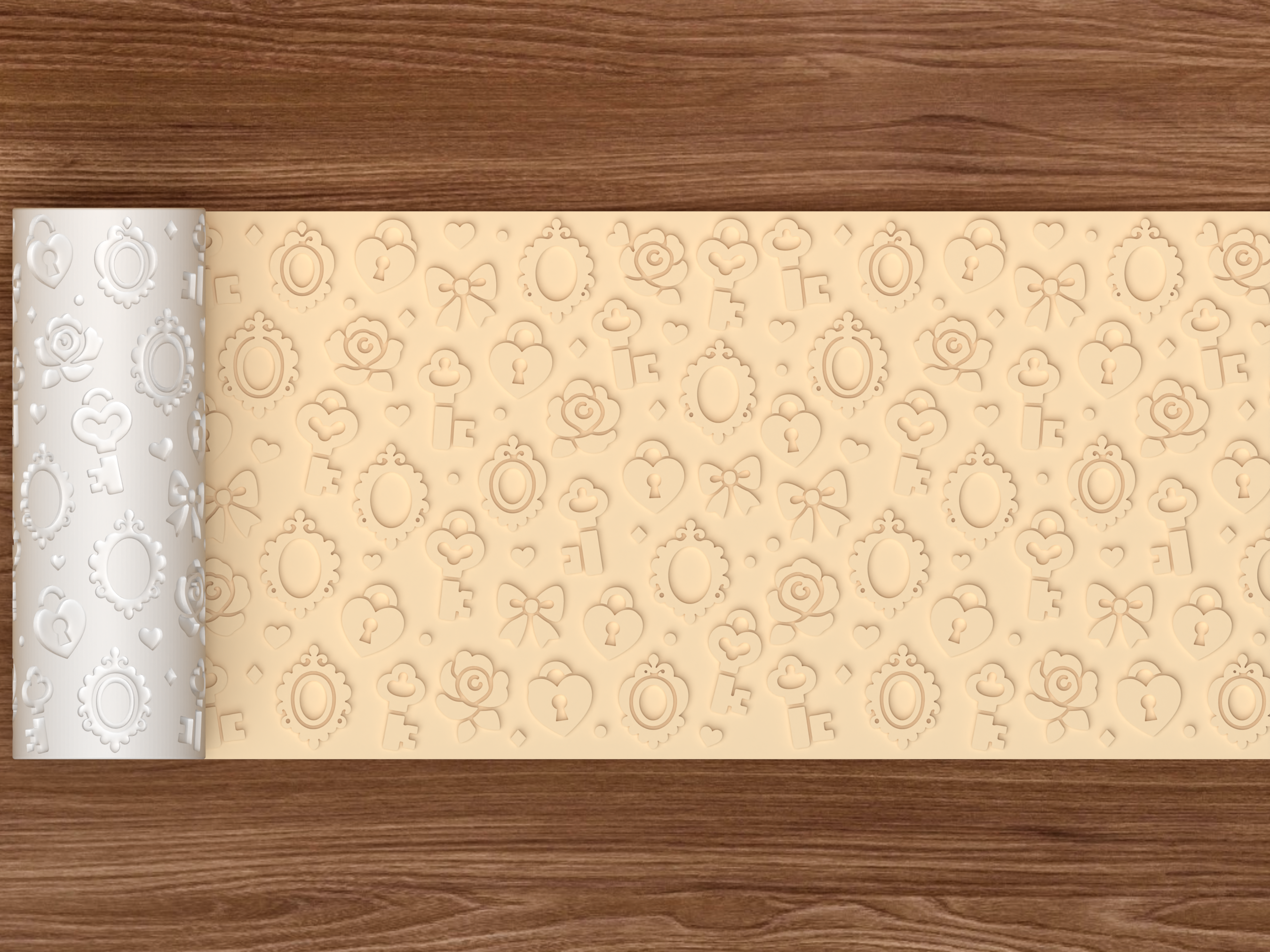 Vintage Love Locks Textured Roller STL File - 02 wide shot emboss