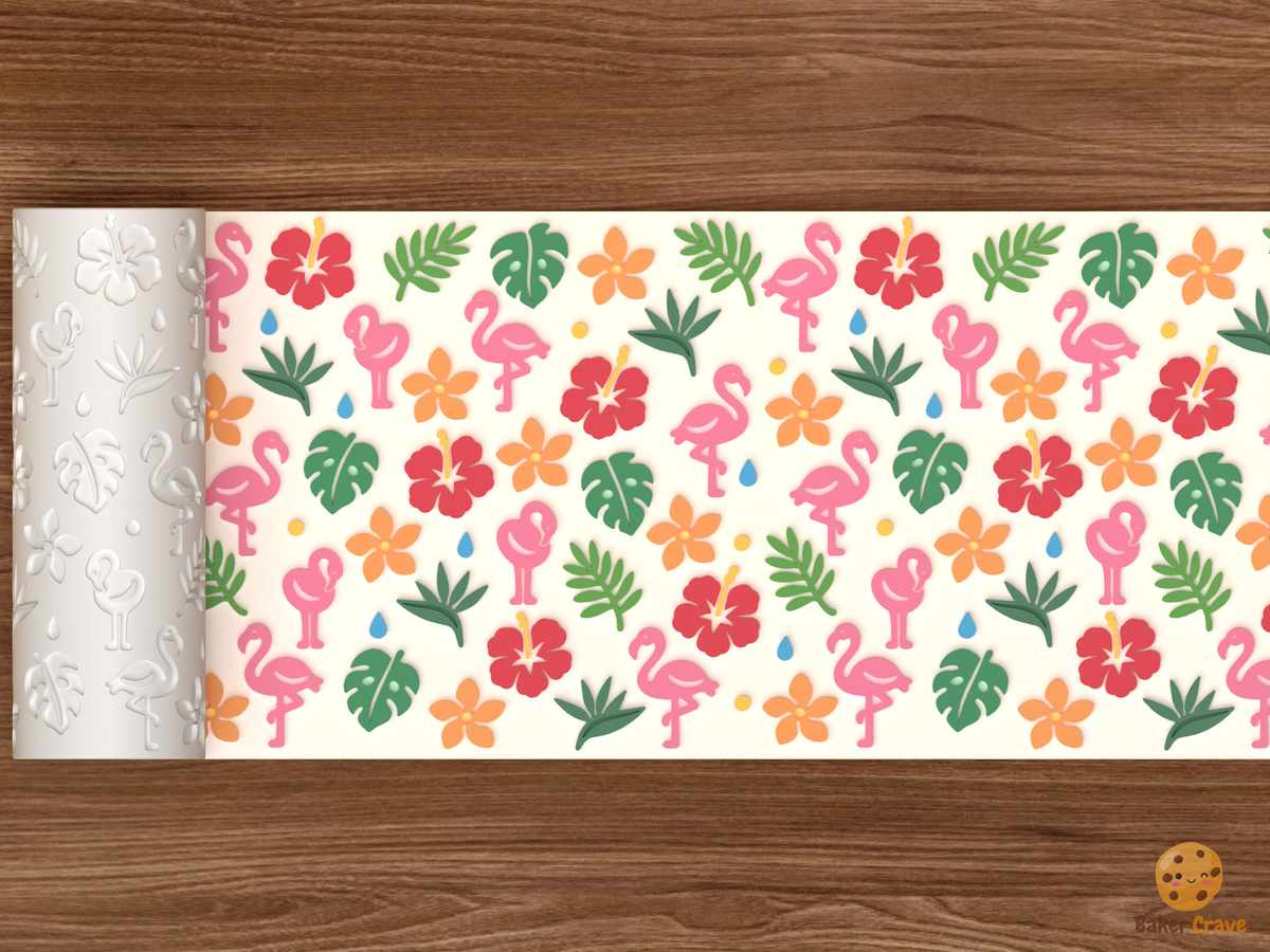 Tropical Flamingo Hibiscus Textured Roller STL File