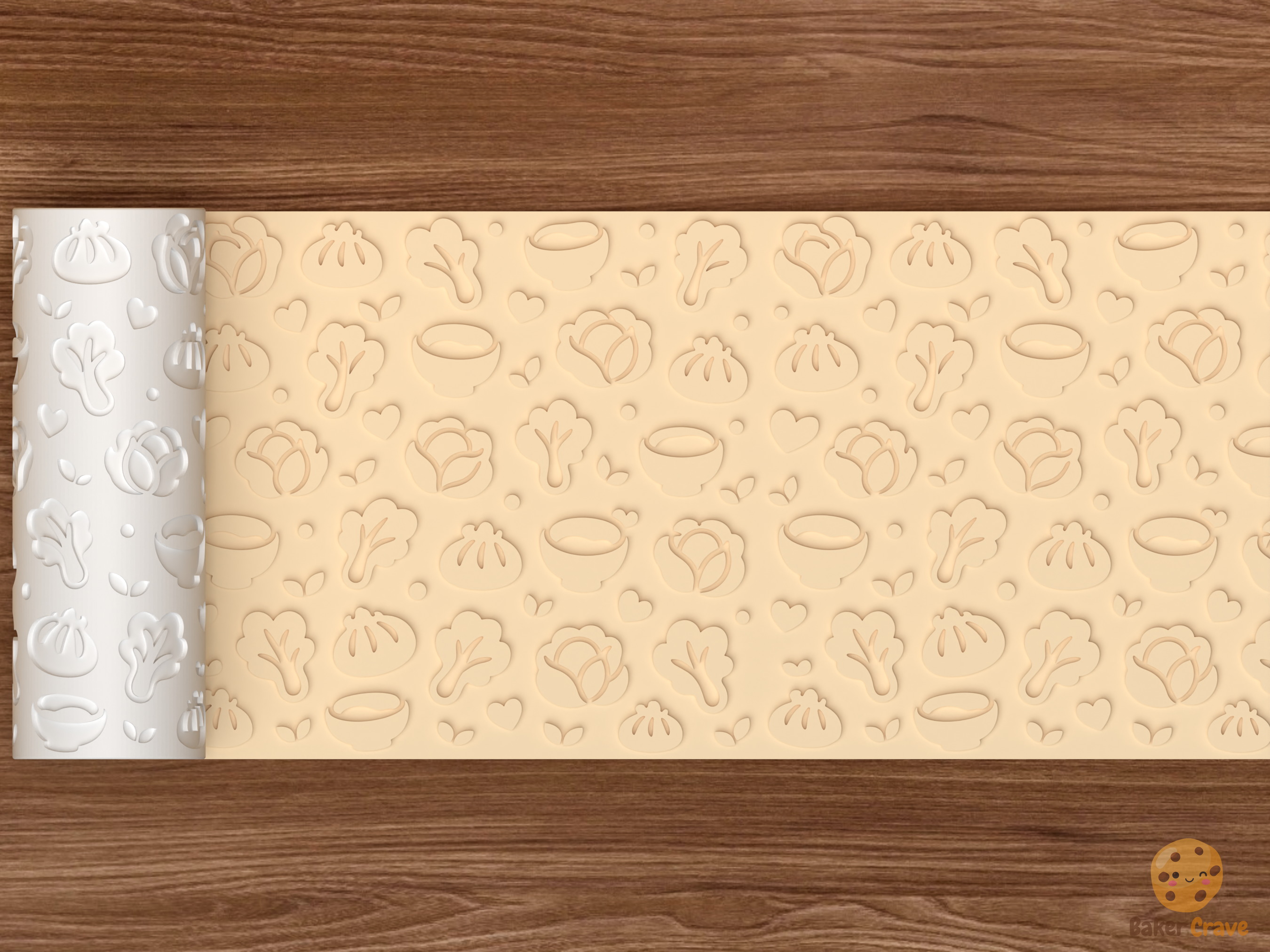 Dumpling Soup Vegetables Textured Roller STL File - 02 wide shot emboss