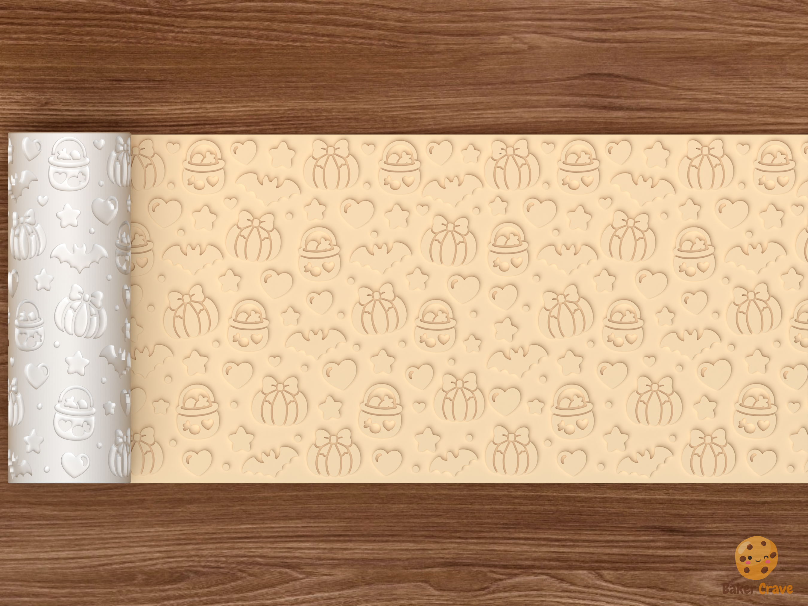 Pastelween Bow Pumpkin Textured Roller STL File - 02 wide shot emboss