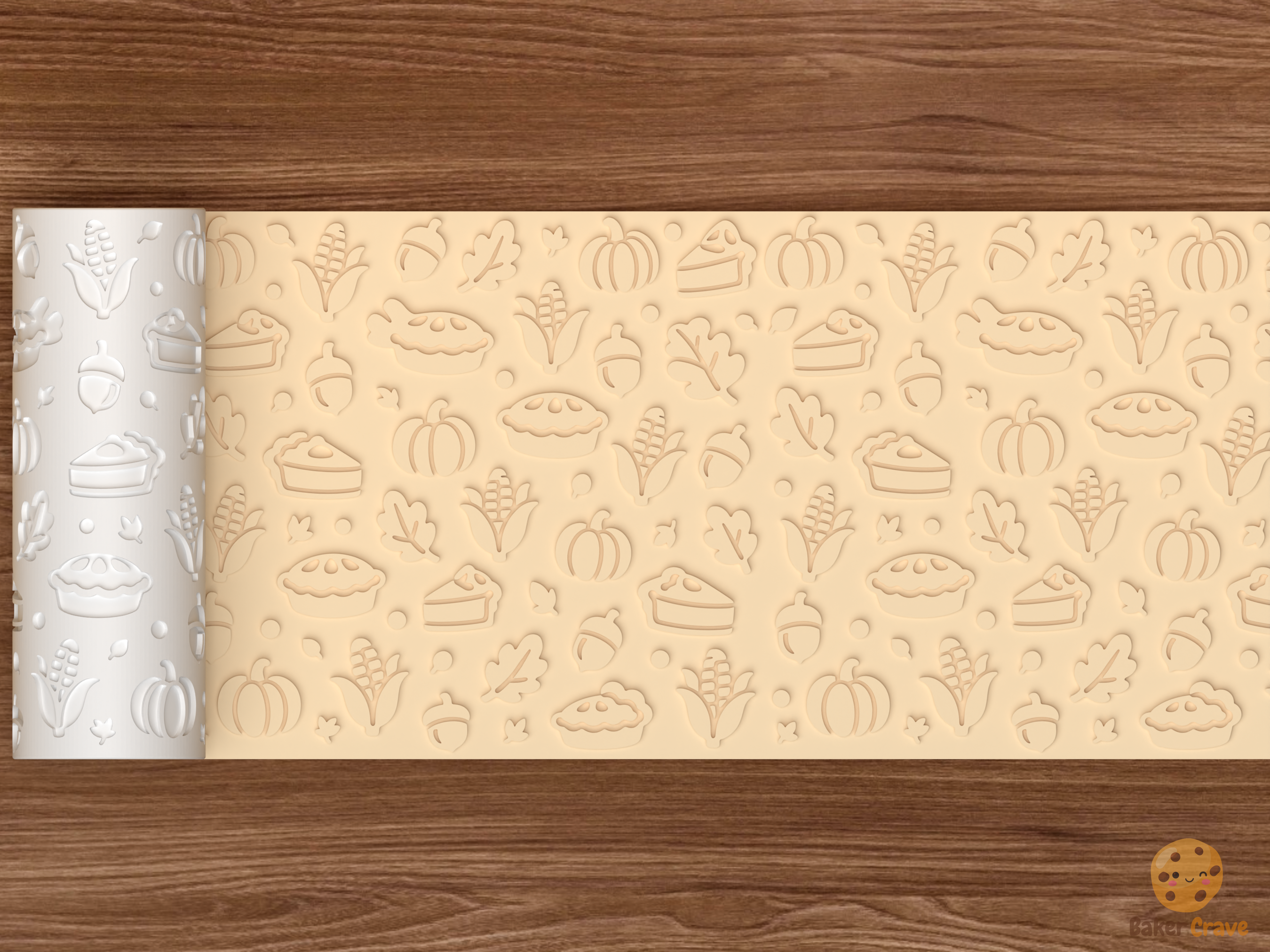 Thanksgiving Harvest Textured Roller STL File - 02 wide shot emboss