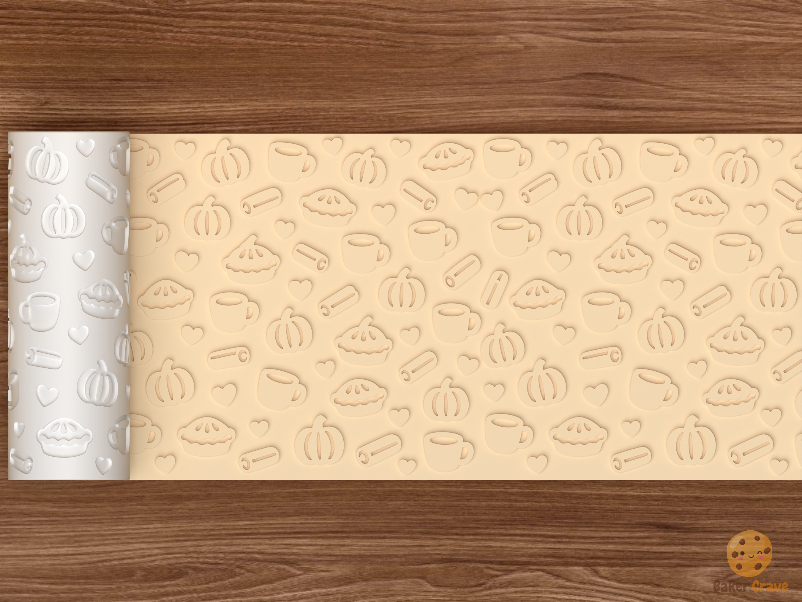 Cozy Fall Baking Textured Roller STL File - 02 wide shot emboss
