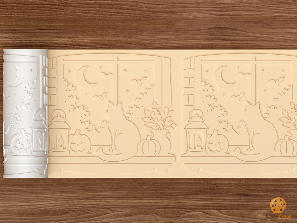 Moonlit Black Cat Window Ledge Textured Roller STL File