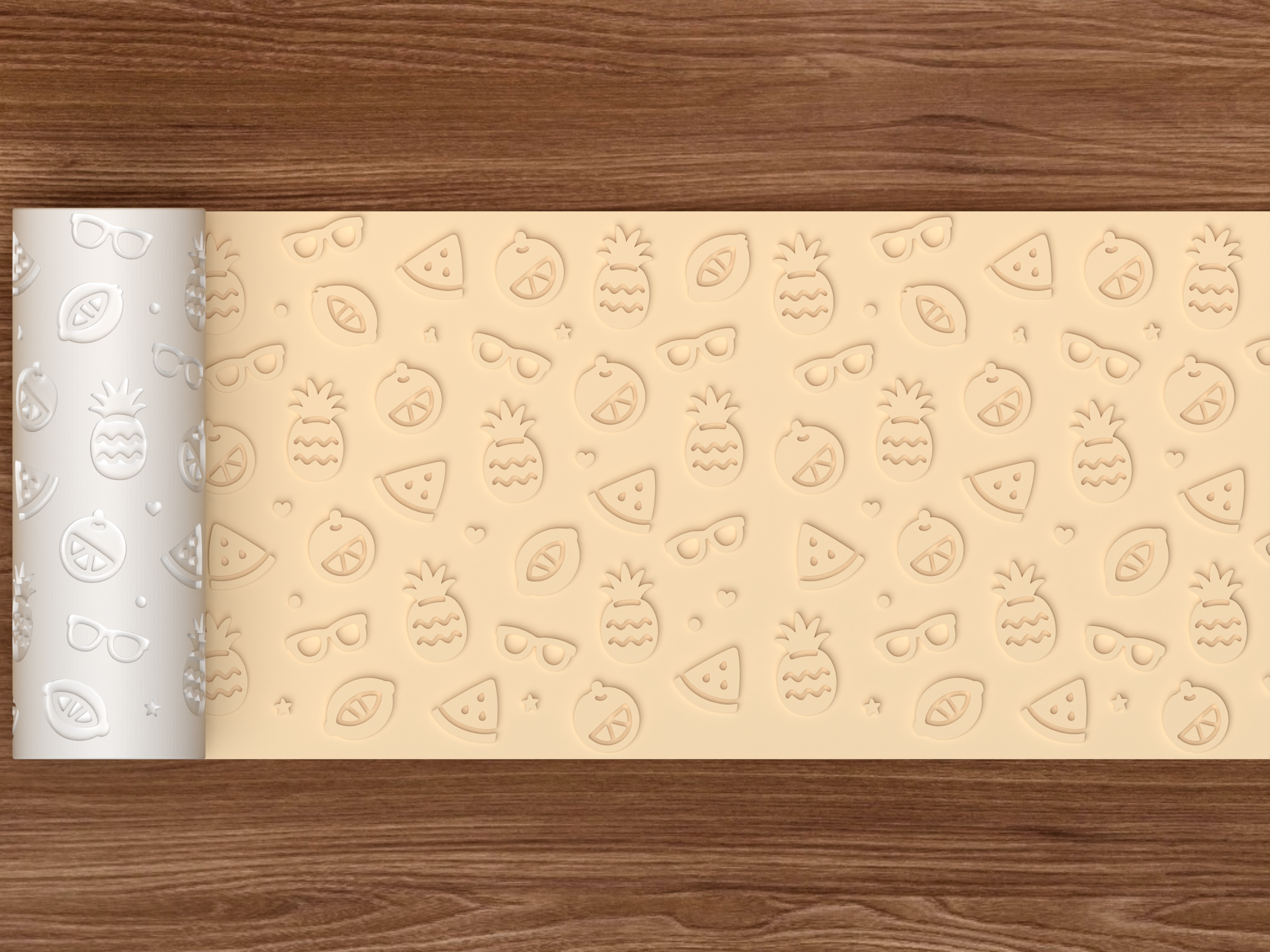 Summer Fruit Vacation Textured Roller STL File - 02 wide shot emboss