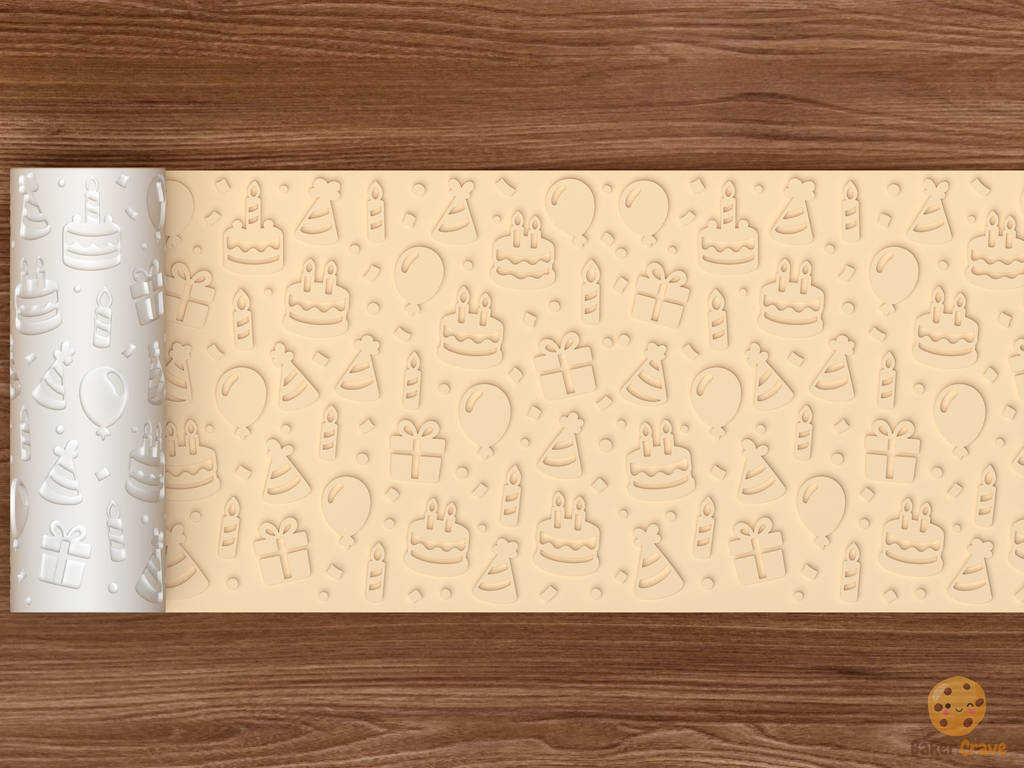Birthday Party Celebration Textured Roller STL File - 02 wide shot emboss