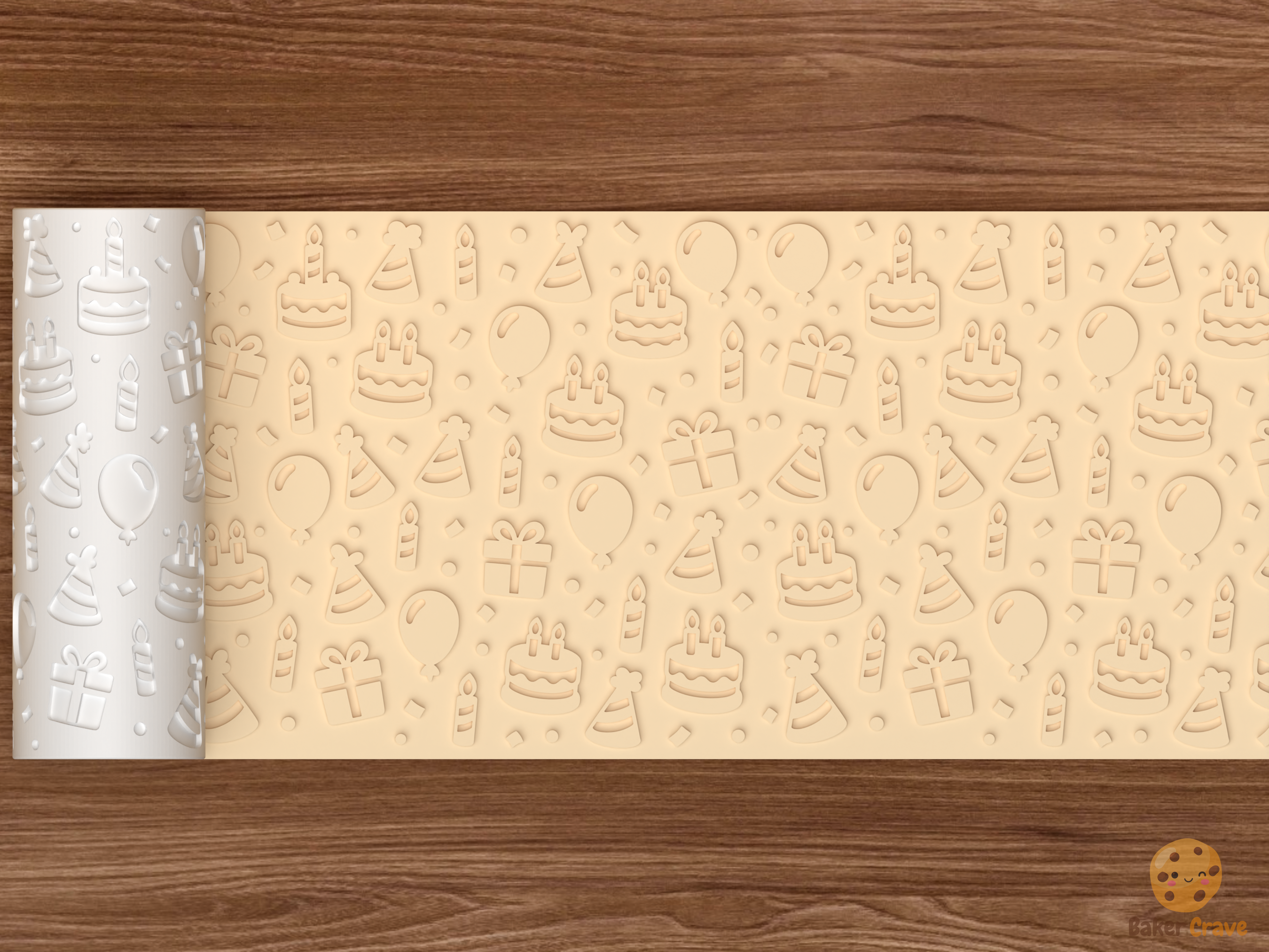 Birthday Party Celebration Textured Roller STL File - 02 wide shot emboss