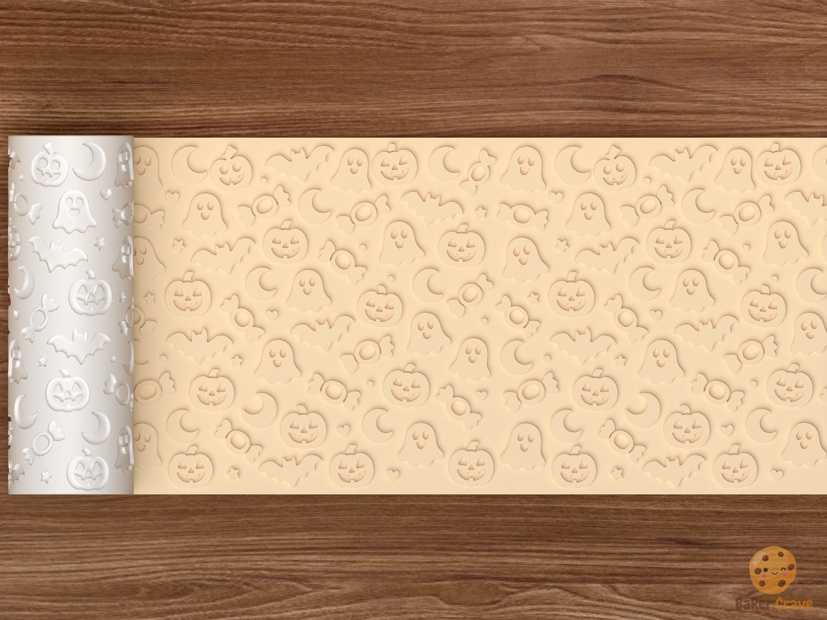 Cute Halloween Textured Roller STL File - 02 wide shot emboss