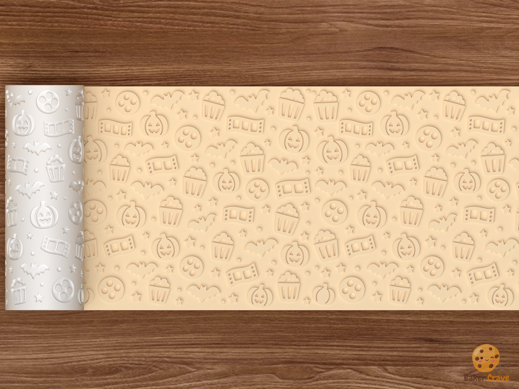 Spooky Popcorn Movie Night Textured Roller STL File - 02 wide shot emboss